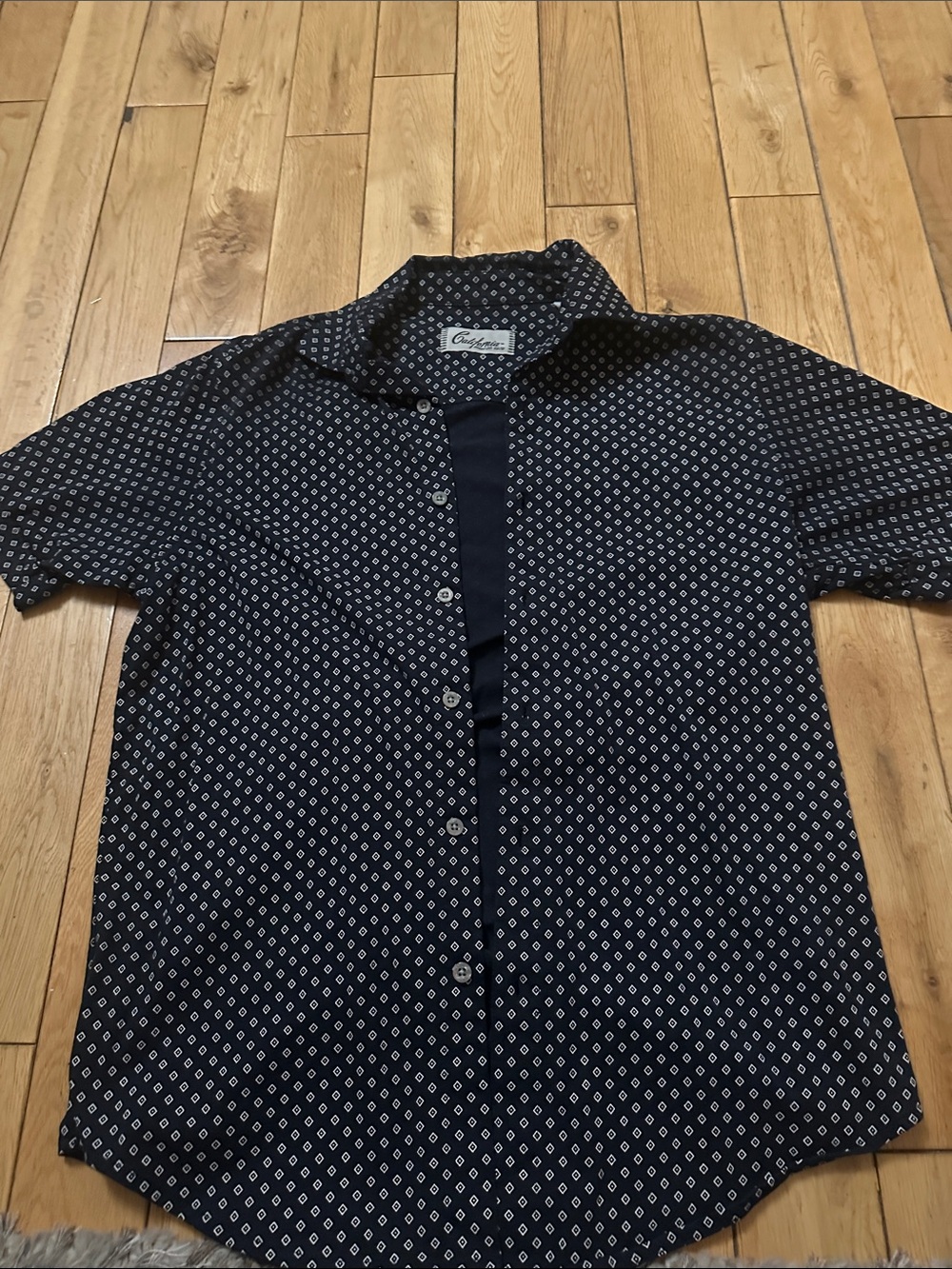 Navy Short-Sleeve Geo Dot Button-Down Shirt